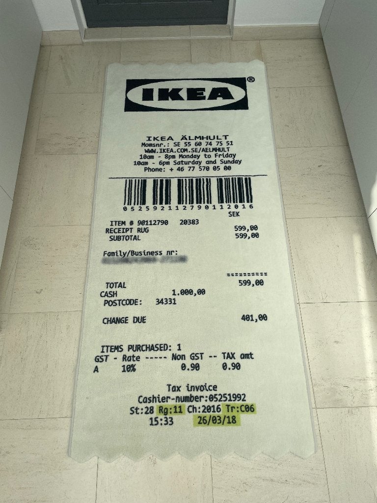 Virgil Abloh X IKEA Markerad “Receipt”, Ophalen, Wit, Textiel, 200 cm
