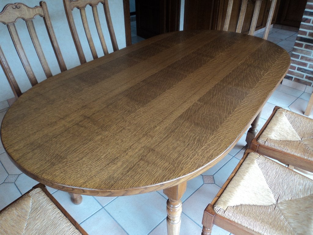 Keukentafel met 6 stoelen Eik, Ophalen, Gebruikt, 100 tot 150 cm, Eikenhout
