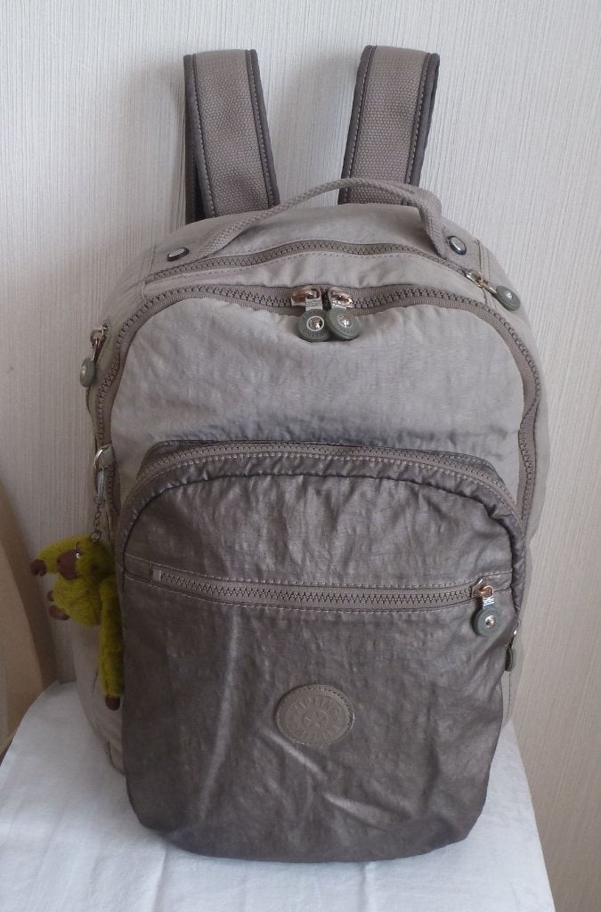 Kipling grote rugzak „Seoul” beige en brons + aap, Gebruikt, Kipling, 25 tot 40 cm, Ophalen of Verzenden
