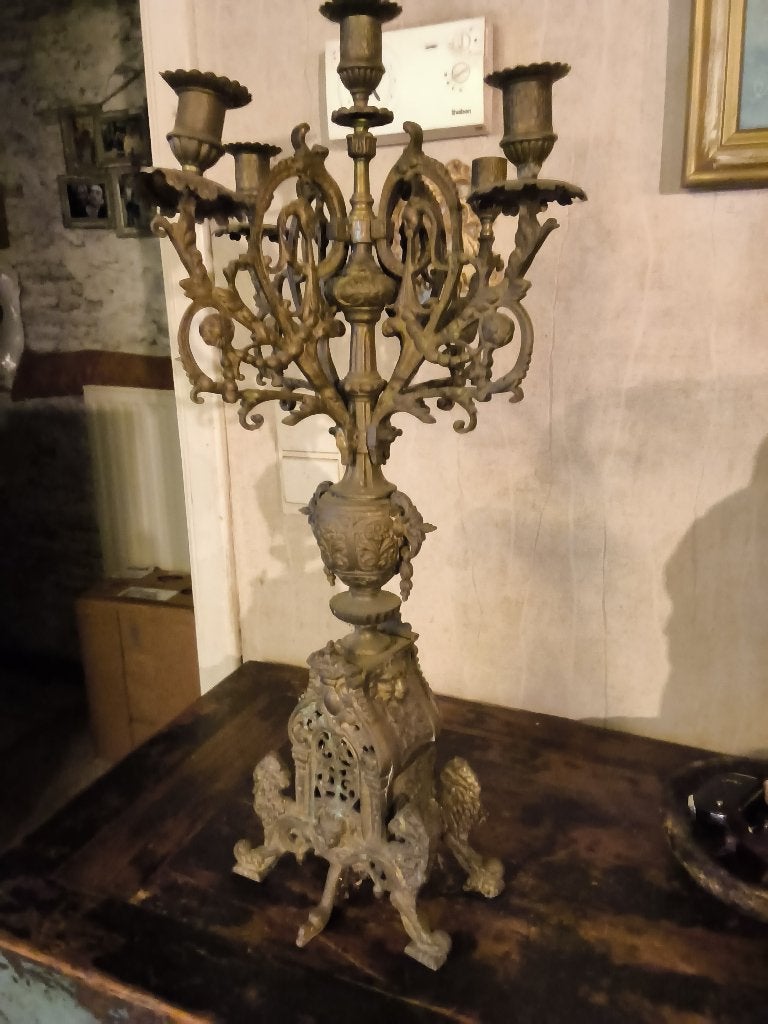 Chandelier en bronze ancien lourd (5,3 kg) — Style baroque, Antiquités & Art, Enlèvement ou Envoi, Cuivre ou Bronze