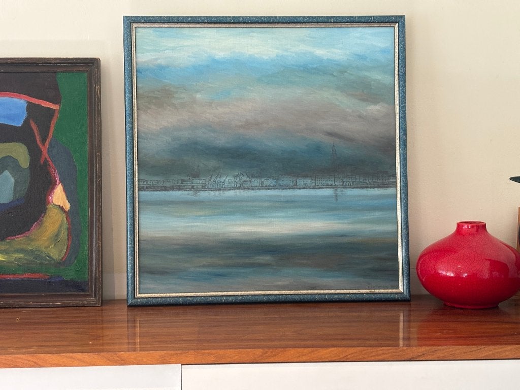 Origineel olieverf schilderij Raymond Corremans 1990, Daté, Peinture à l'huile, Enlèvement, Paysage urbain / rural