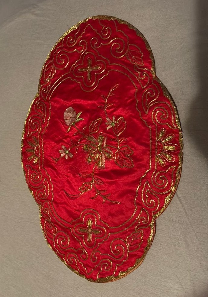 Chinees Vintage Golden Cloud  zijden tafelloper ovale doekje, Antiek en Kunst, Ophalen of Verzenden