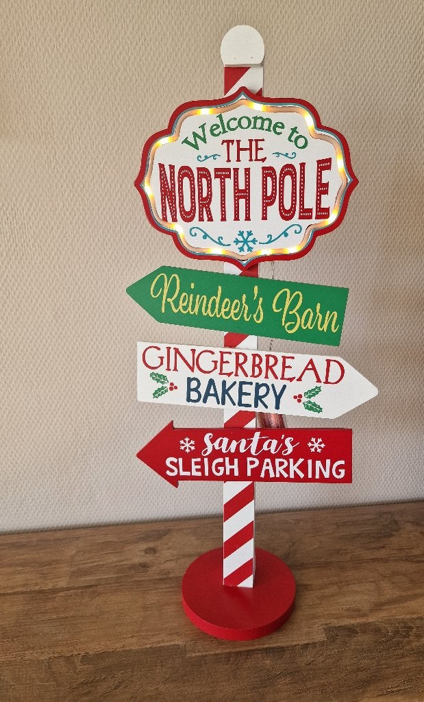Kerstdecoratie North Pole wegwijzer met verlichting, Ophalen, Zo goed als nieuw