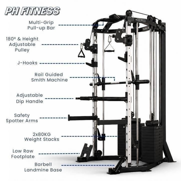 PH Fitness Corner Smith Machine - Cable Crossover 160KG, Sports & Fitness, Enlèvement ou Envoi, Neuf, Bras, Autres types
