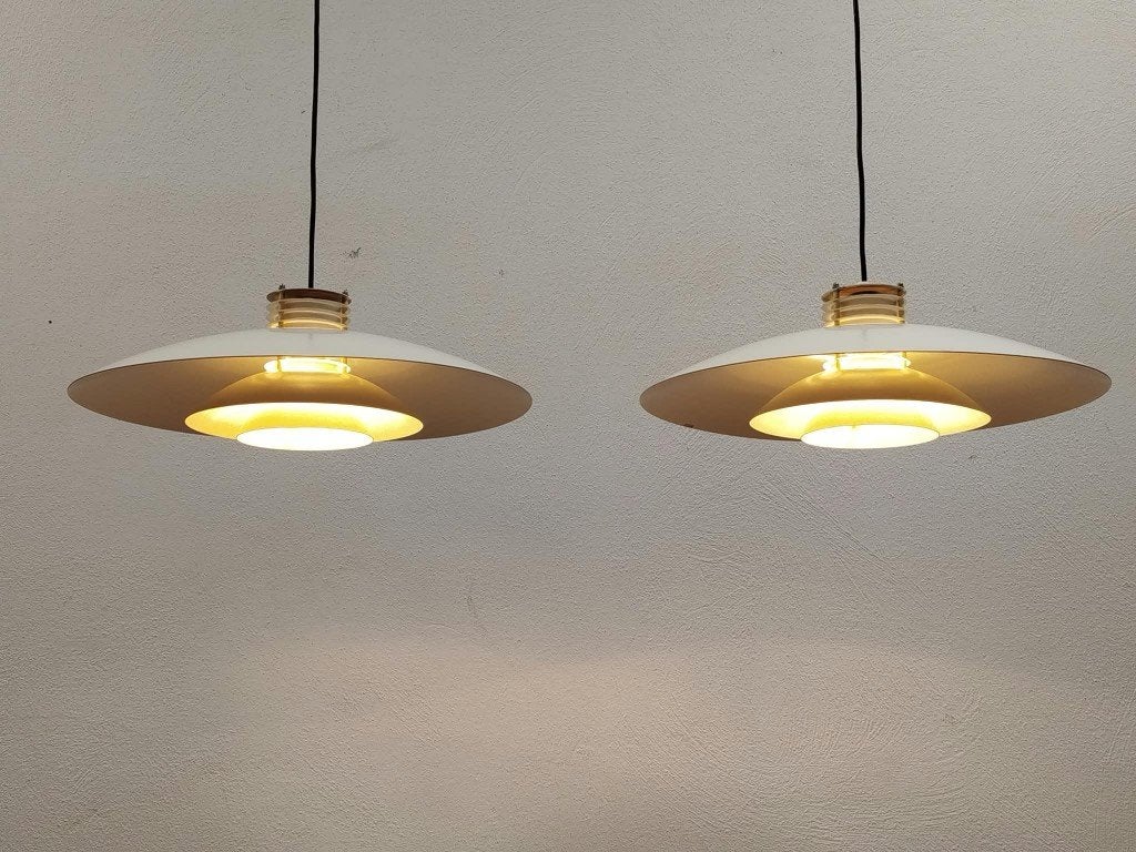 Prachtige set van 2 vintage Deense hanglampen Bue Light, Ophalen of Verzenden, Zo goed als nieuw, Metaal