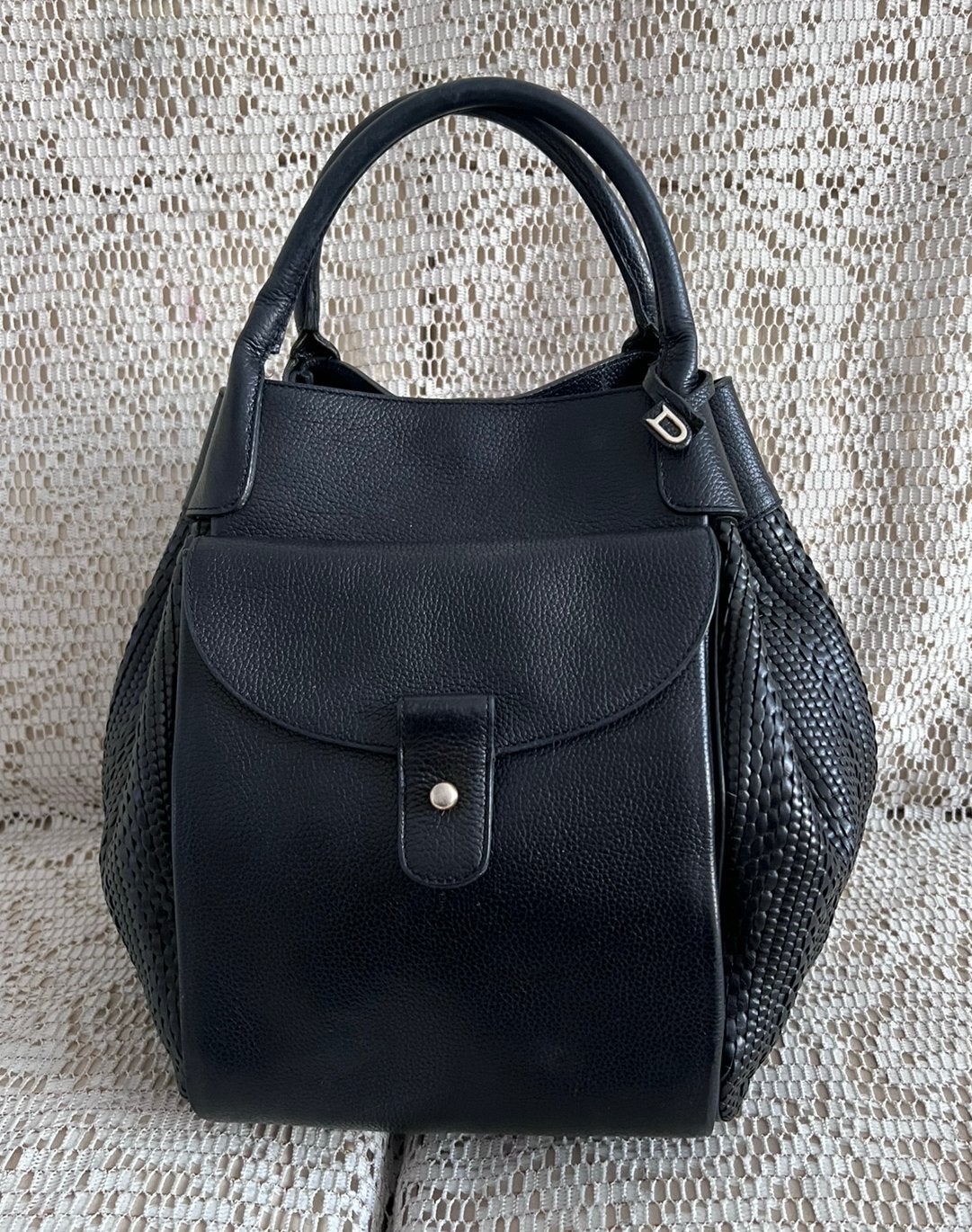 DELVAUX tas model Belon zwart geweven leer, Handtassen en Accessoires, Ophalen of Verzenden, Zo goed als nieuw, Zwart