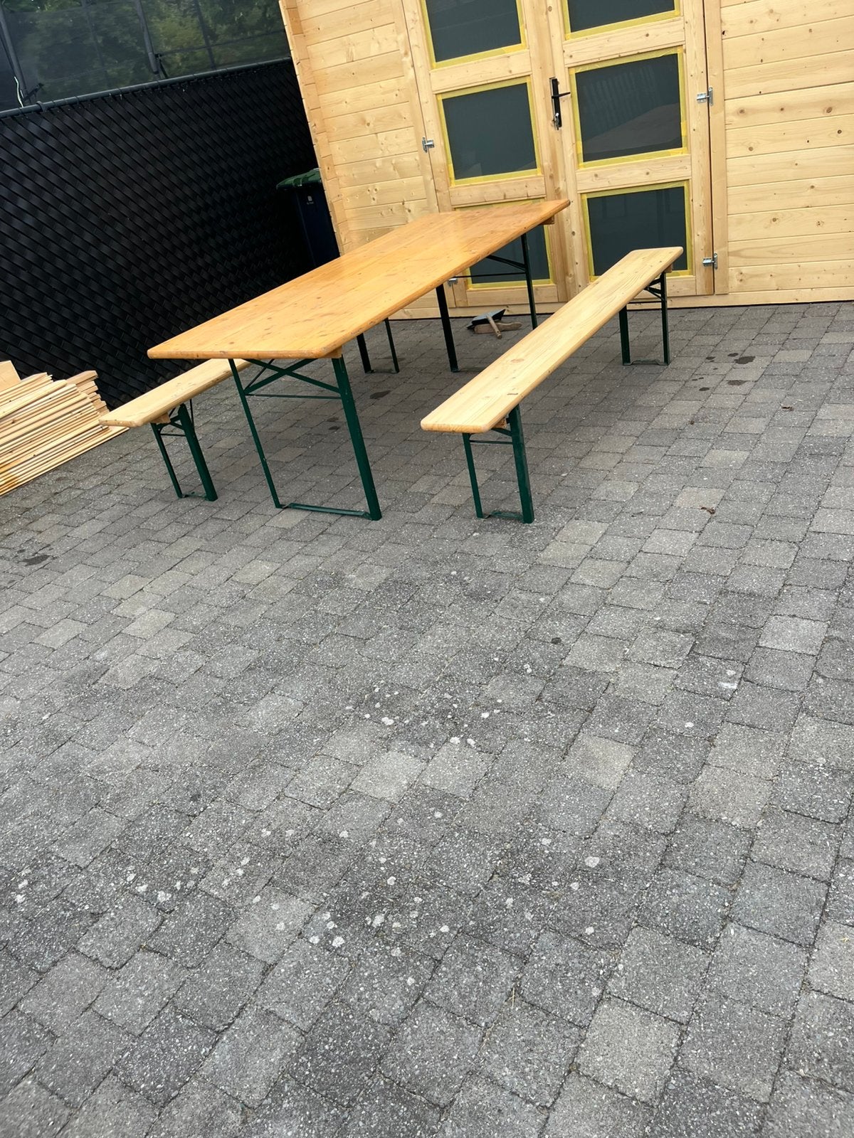 Houten Biertafel Set (Tafel + 2 Banken) – Inklapbaar, Ophalen, Zo goed als nieuw, Inklapbaar