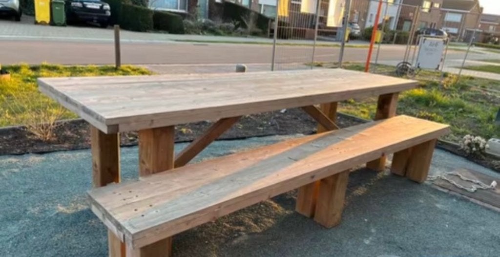tuintafel + bank, Tuin en Terras, Ophalen, Gebruikt, Rechthoekig, Hout
