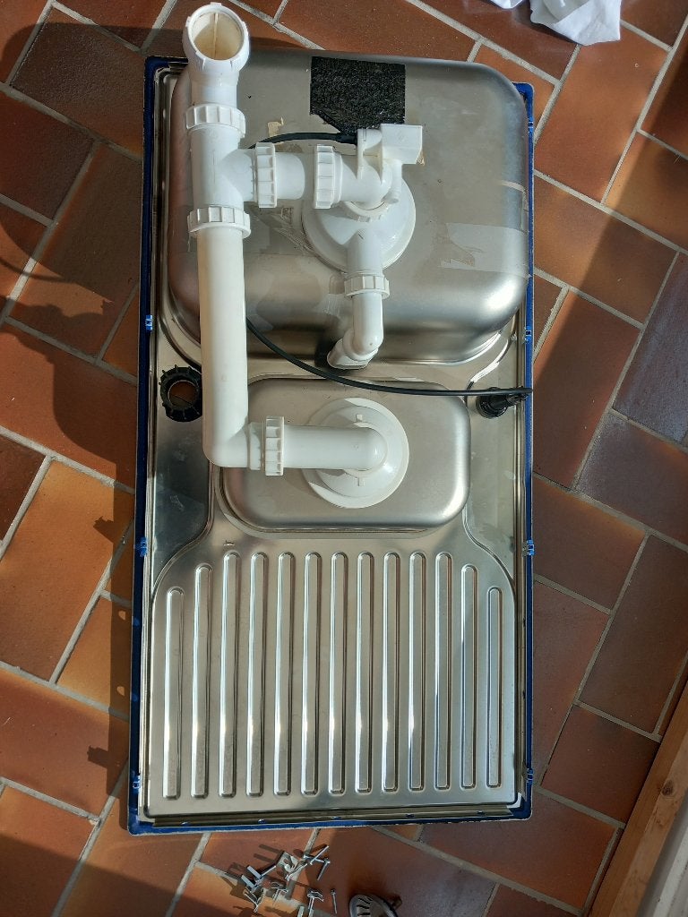 Spoelbak met 2 roestvrijstalen schalen 95 cm x 50 cm, Ophalen, Gebruikt, 25 tot 50 cm, 50 tot 100 cm