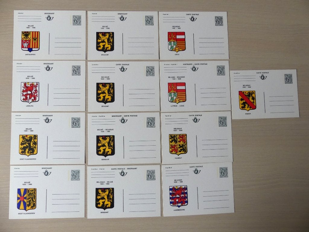 1980 - BK15/BK27 :  13 Cartes postales  Armoiries provinces, Enlèvement ou Envoi, Non oblitéré