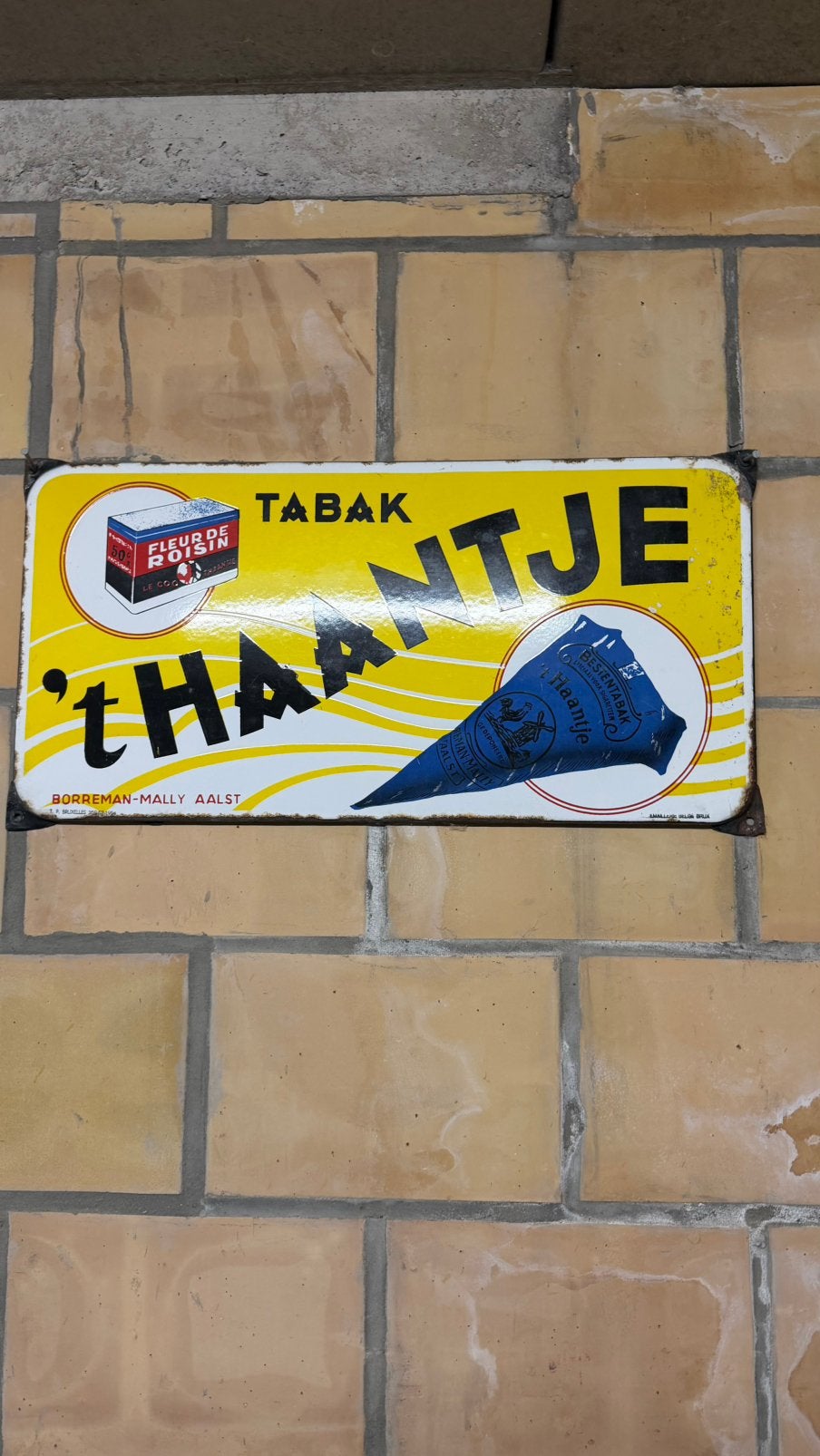emaille tabak t haantje, Verzamelen, Ophalen, Gebruikt, Reclamebord