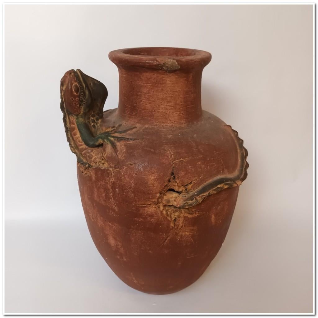 Grote vintage Mexican lizard pottery vase, Ophalen