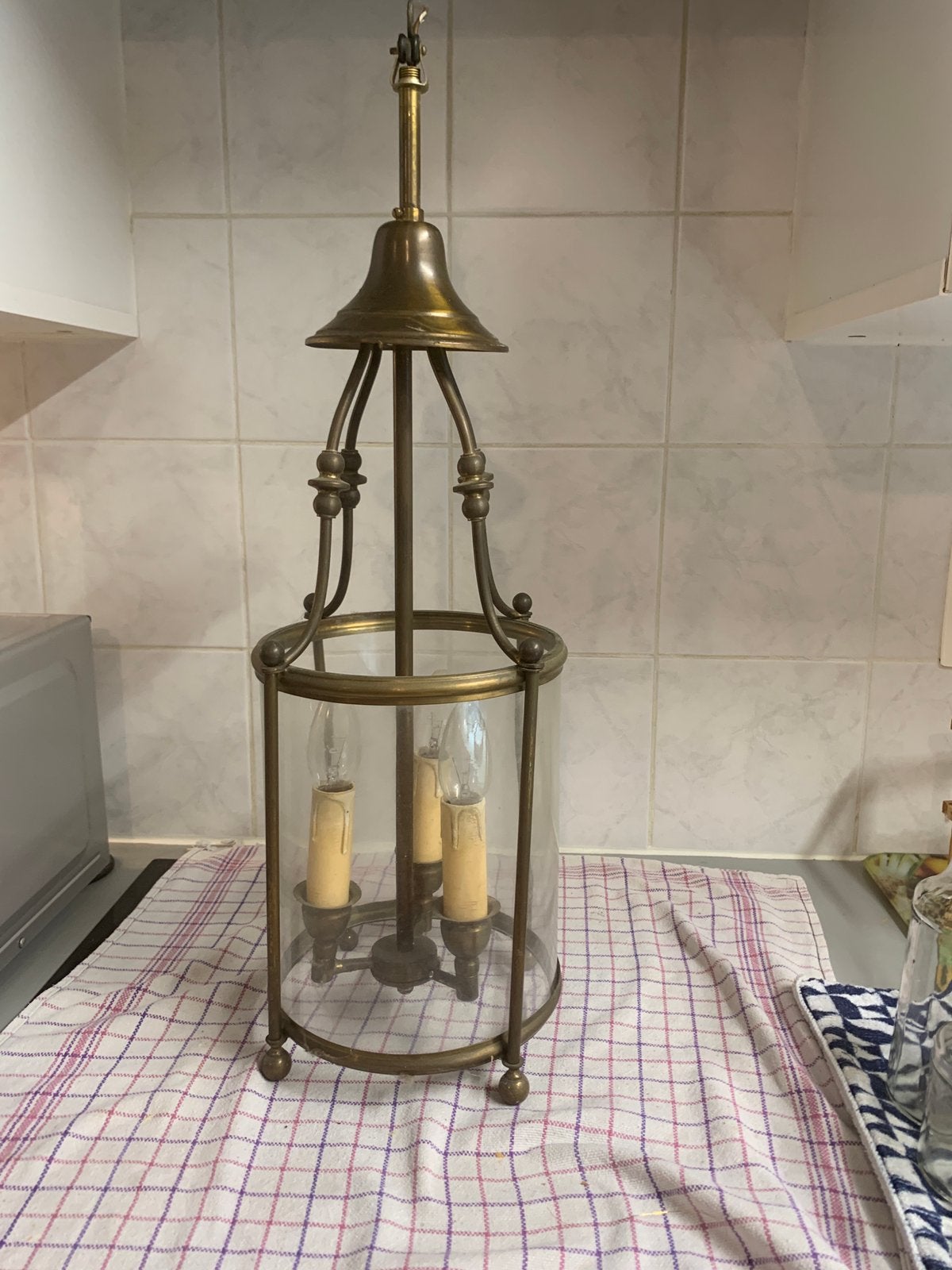 Antieke koperen luster, Ophalen, Gebruikt