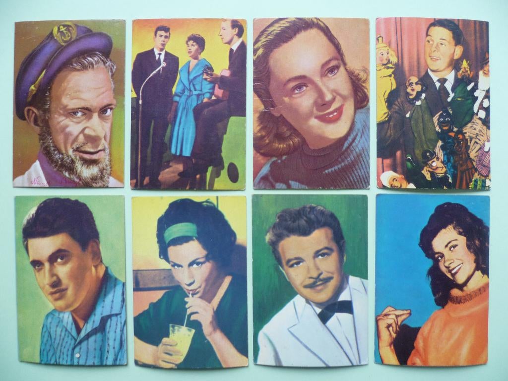 kaarten chromos prenten Radio TV vedetten jaren '60 Monty X8, Verzamelen, Ophalen of Verzenden, Gebruikt
