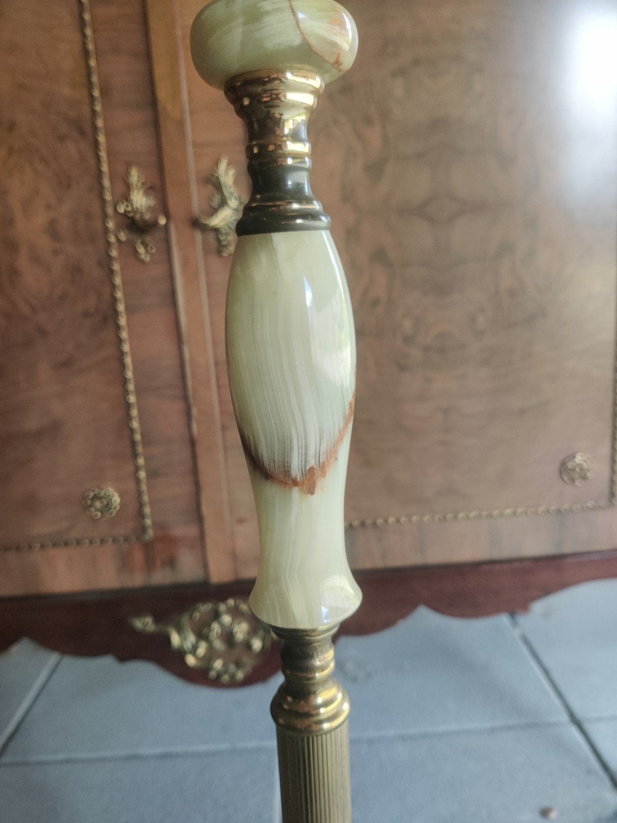 Antieke Franse Regency vloerlamp – Messing & Onyx (Marmer), Ophalen