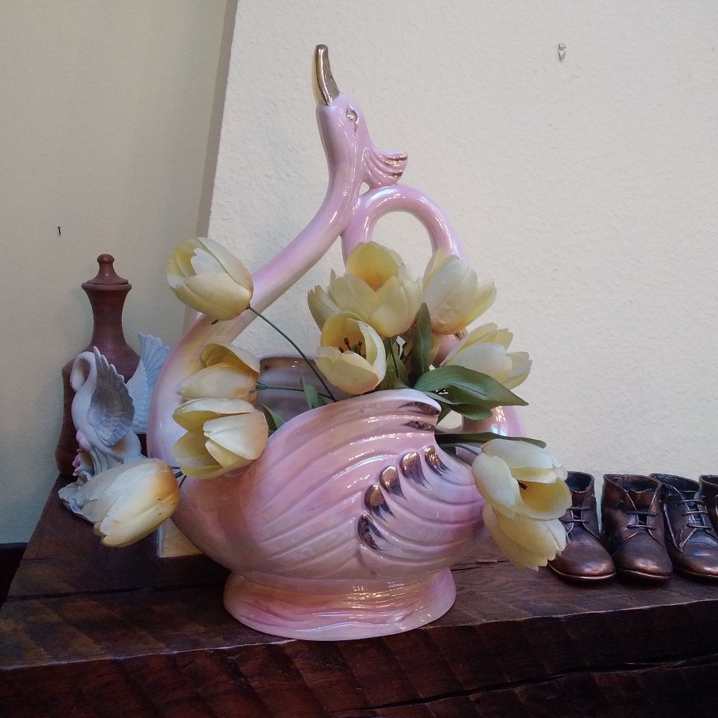 Prachtige vintage grote Capodimonte porseleinen vaas zwaan, Verzenden