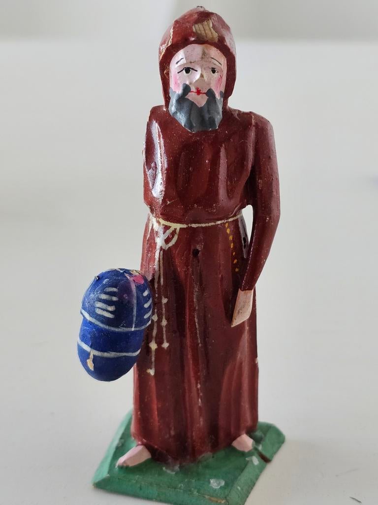 Grulich kerststalbeeld, monnik houtsnijwerk circa 1900, Antiek en Kunst, Antiek | Religieuze voorwerpen, Ophalen of Verzenden