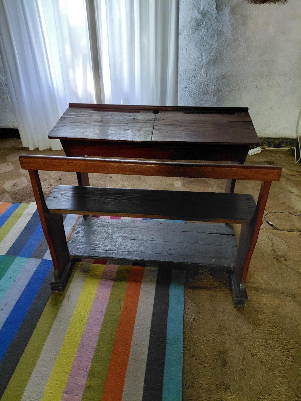 Massieve en tijdloze houten schoolbank, Antiek en Kunst, Ophalen