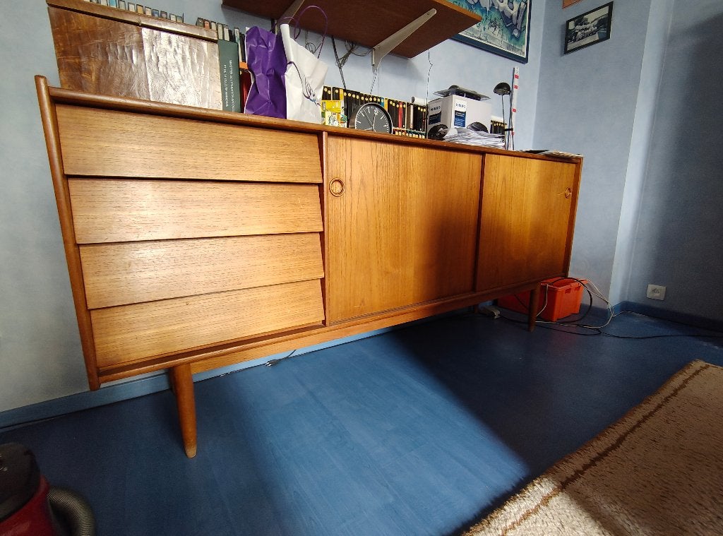 Vintage houten dressoir uit de jaren 60, Ophalen, Gebruikt, 3 of 4 laden, 200 cm of meer
