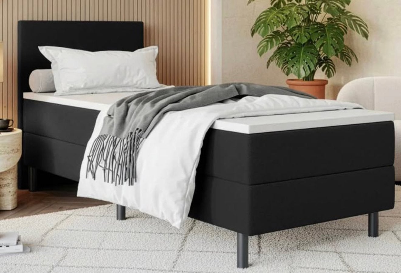 Boxspring zwart stof met matras 90/200, Ophalen, Zo goed als nieuw, Zwart