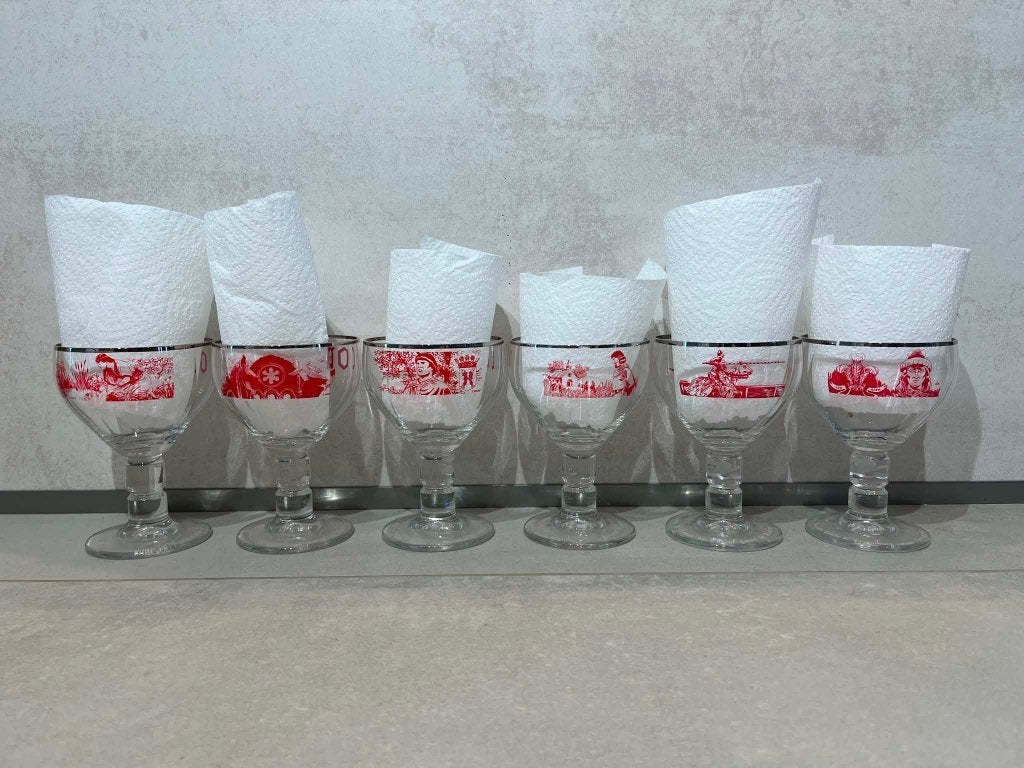 Série complète verres à Orval Servais rouges (galopins 17cl), Collections, Marques de bière, Neuf, Verre ou Verres, Autres marques