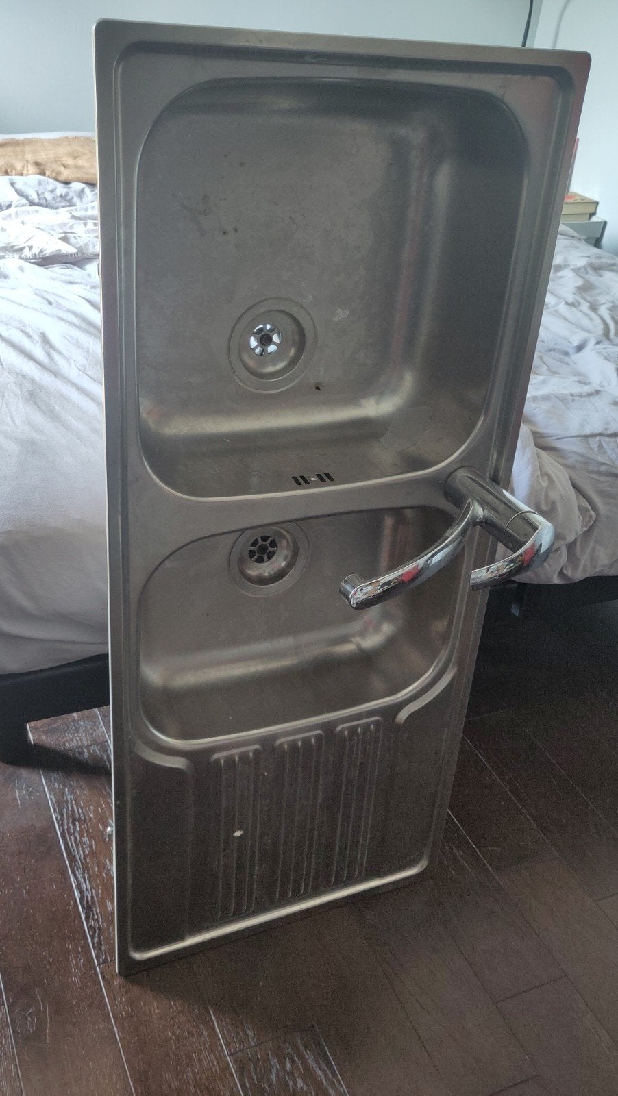 Grand évier de cuisine double bac en inox, Enlèvement