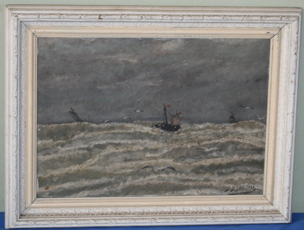 Oude schilderij - Olie op doek - Gesigneerd, Antiek en Kunst, Maritiem / water, Doek, Ophalen of Verzenden, Gesigneerd