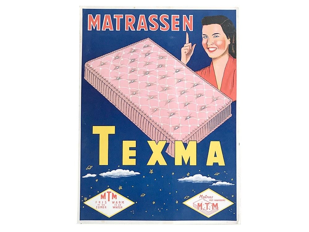 Affiche publicitaire ancienne Texma matelas des années 1950, Neuf, Publicité, Rectangulaire vertical, A1 jusqu'à A3
