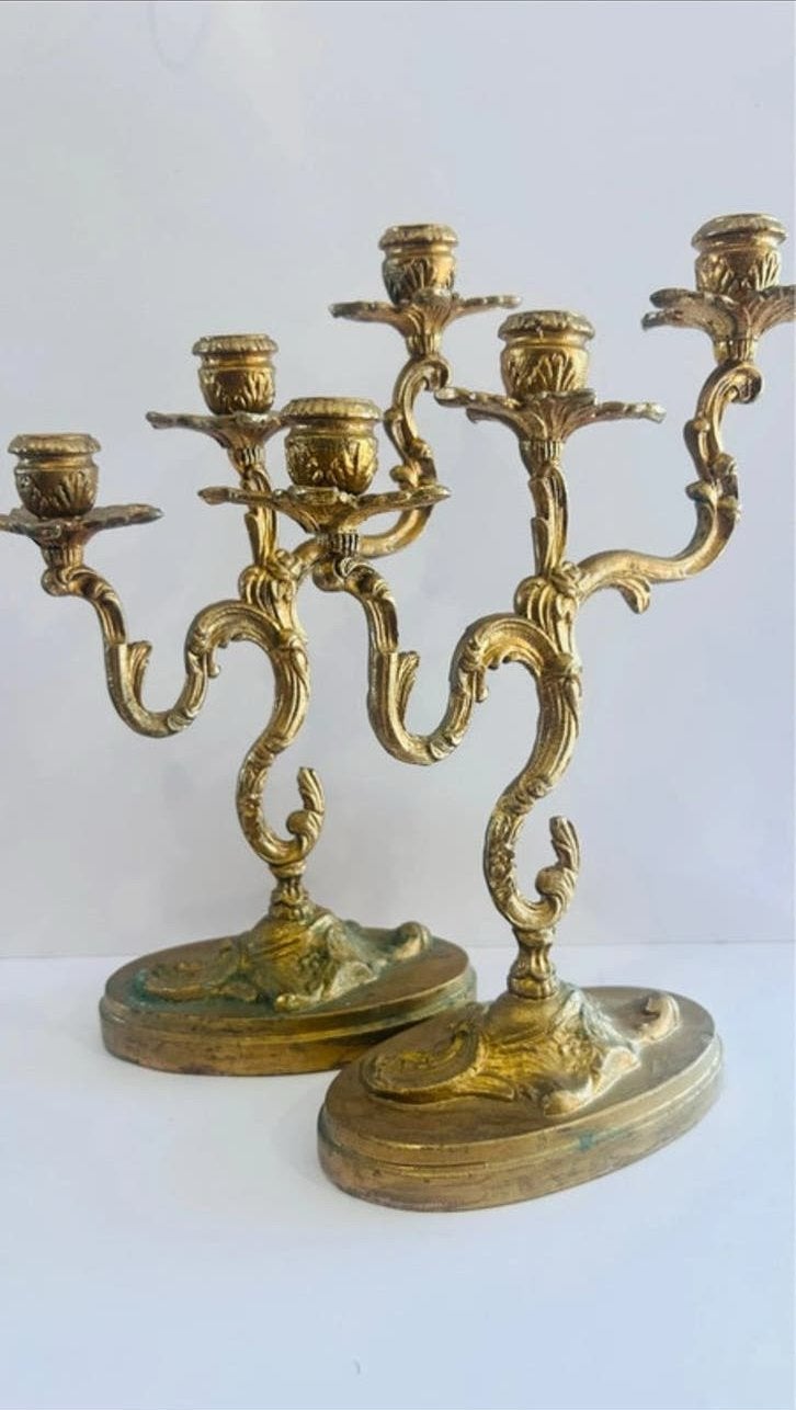 Ensemble de bougeoirs vintage en laiton — style Rococo, Enlèvement ou Envoi, Cuivre ou Bronze