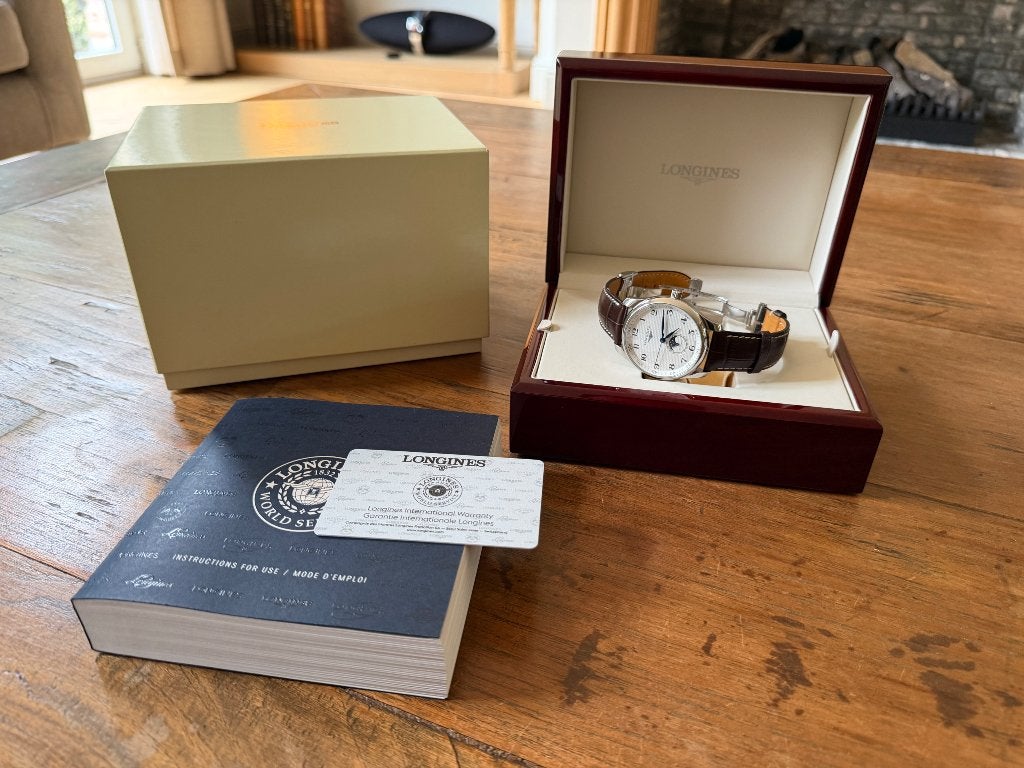 Longines master moonphase - full set, Ophalen, Zo goed als nieuw, Polshorloge, Overige merken