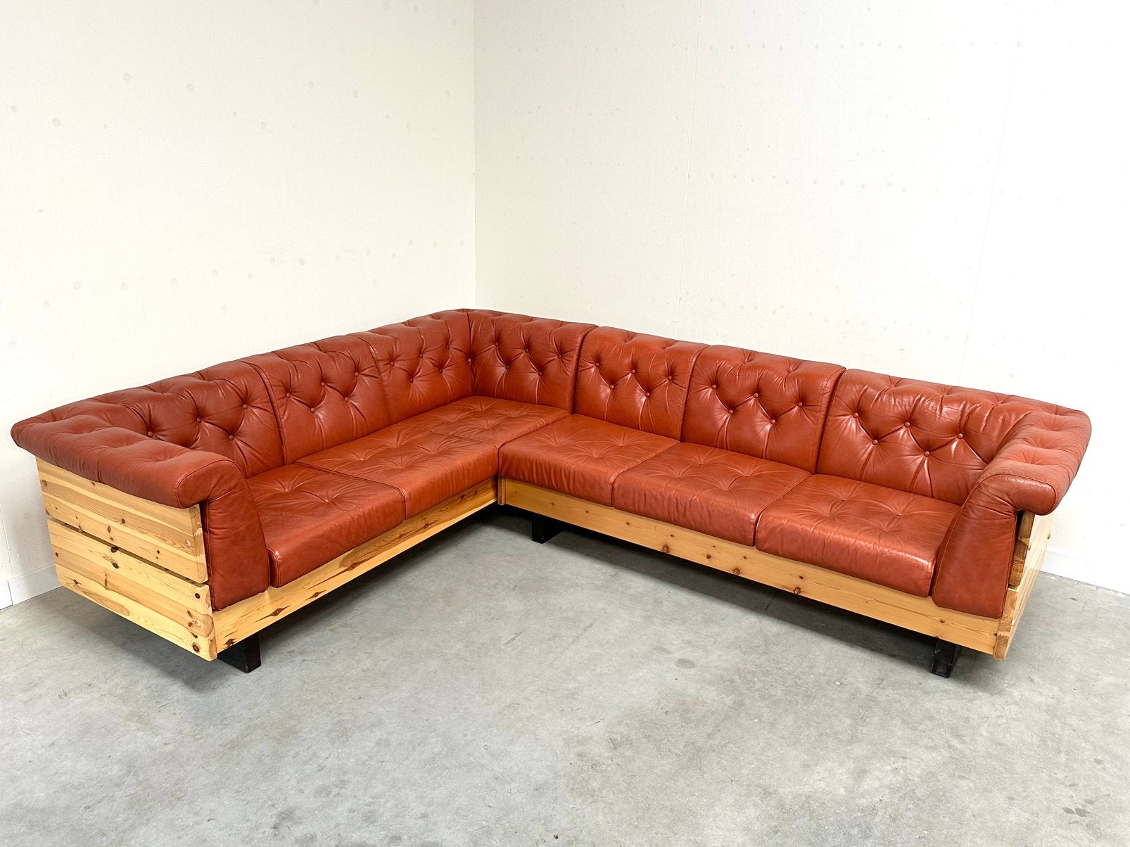 Vintage design hoekbank jaren 60 70 leer midcentury sofa, Enlèvement