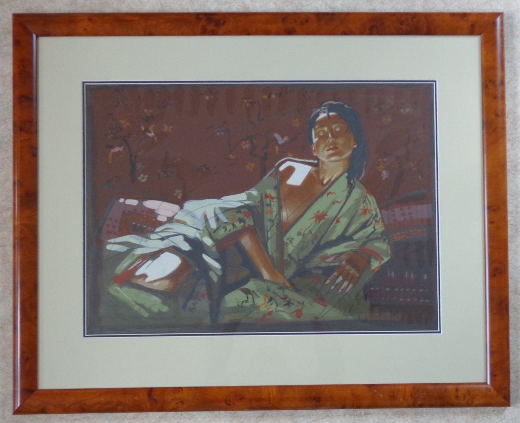 NICO VRIELINK / LIGGENDE VROUW / KLEURLITHO / 80x99cm KADER, Signé, Enlèvement