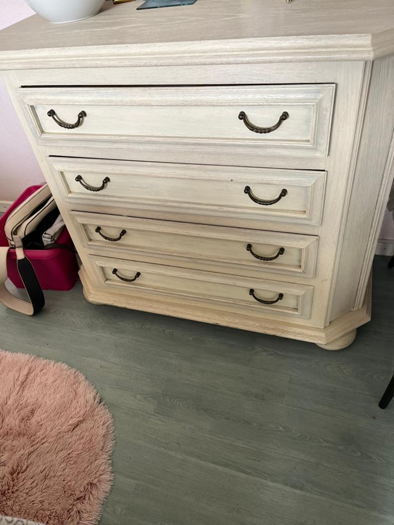 Commode blanc ceruse 4tiroirs, Maison & Meubles, 3 ou 4 tiroirs, Ancien, 25 à 50 cm, Moins de 100 cm