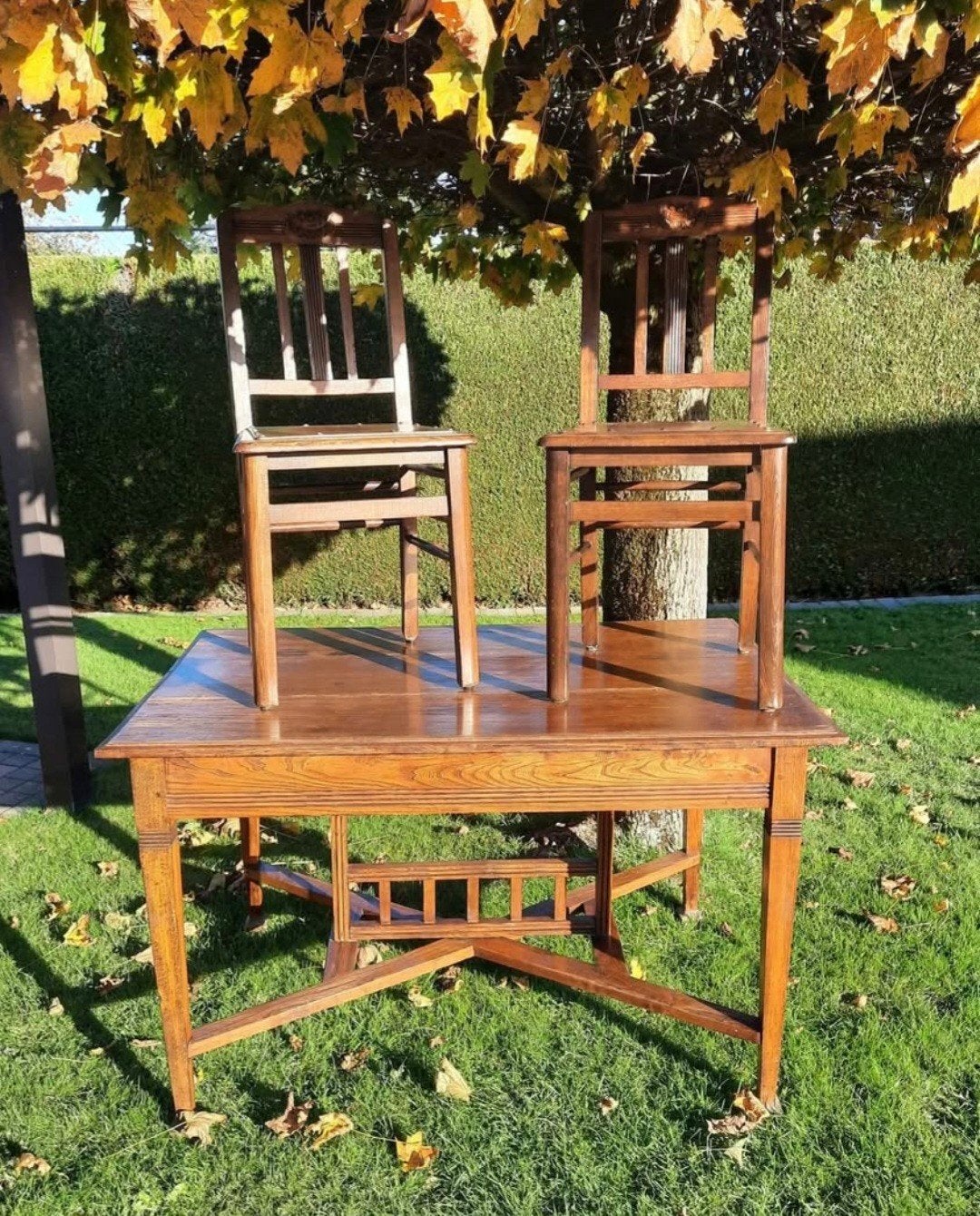 Eiken tafel 4 stoelen Jugendstil art-deco, Antiek en Kunst, Ophalen