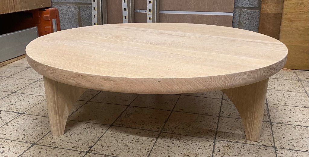 Ronde eiken salontafel, Ophalen, 50 tot 100 cm, 50 tot 100 cm, Zo goed als nieuw