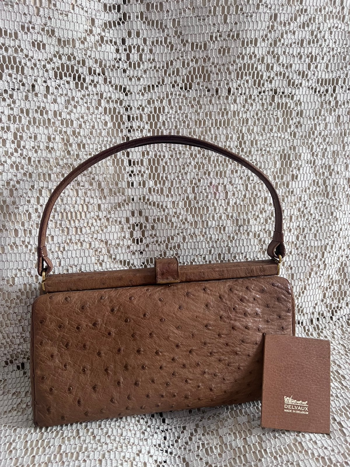 DELVAUX taupe leren tas van struisvogelleer, Ophalen of Verzenden, Zo goed als nieuw