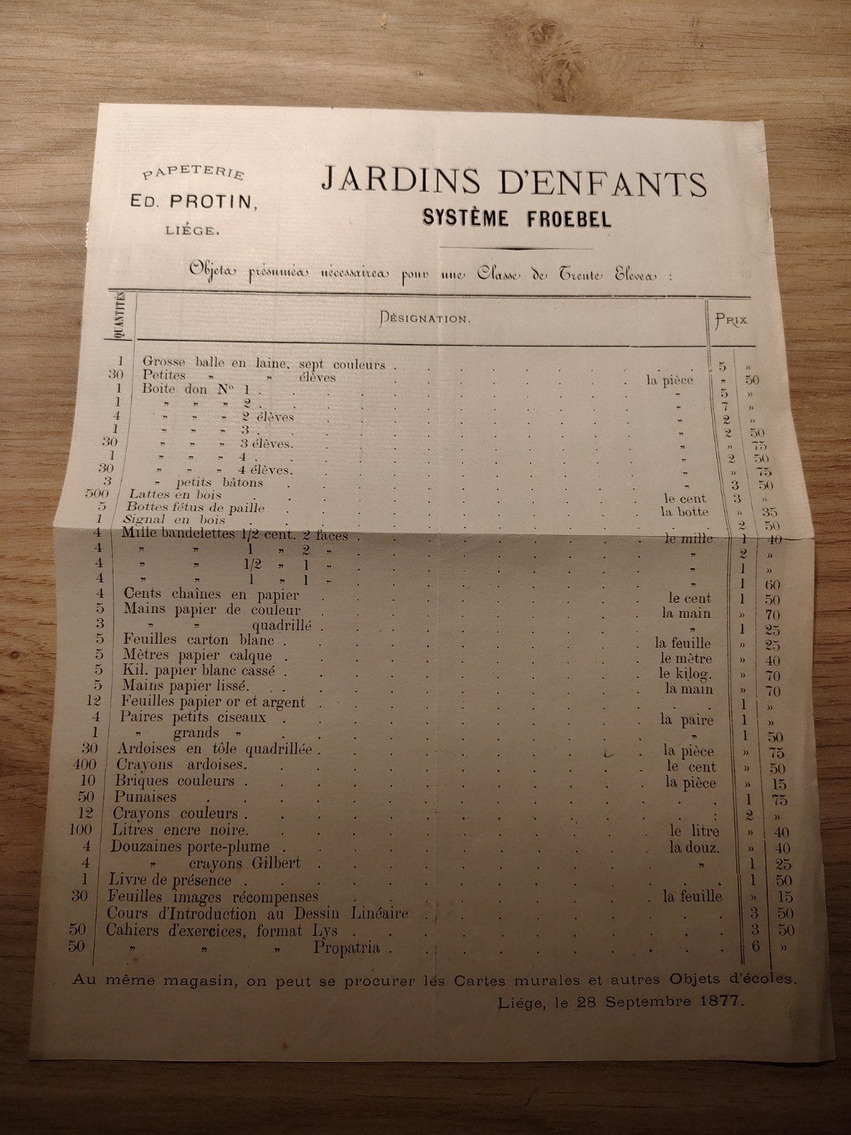 Jardins D'enfants Systeme Froebel Liège 1877, Ophalen of Verzenden