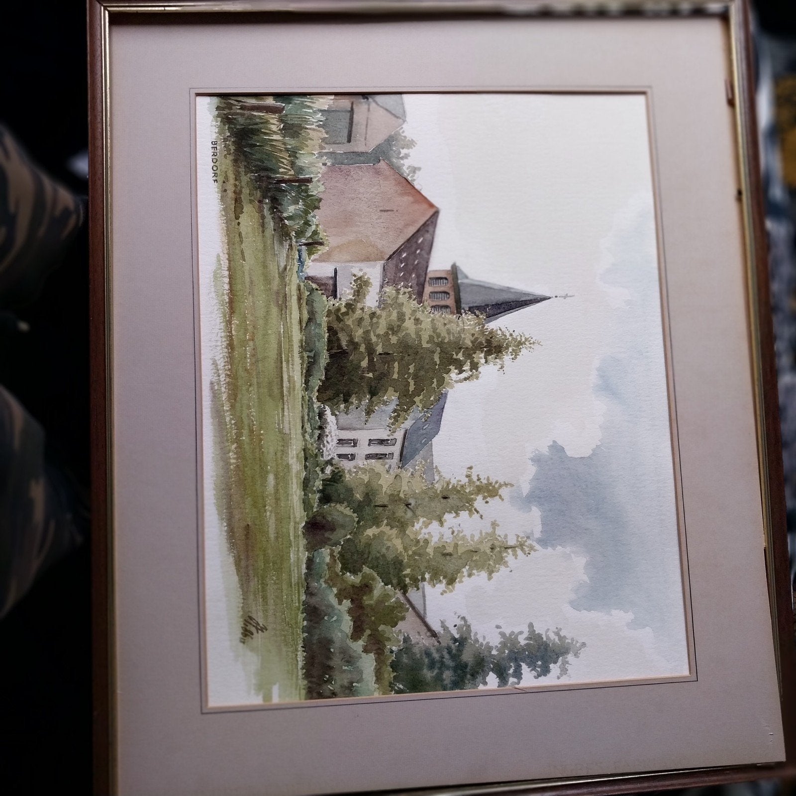 Prachtige originele aquarel - Dorpsgezicht Berdorf (Luxembur, Antiquités & Art, Art | Peinture | Classique, Enlèvement, Encadré