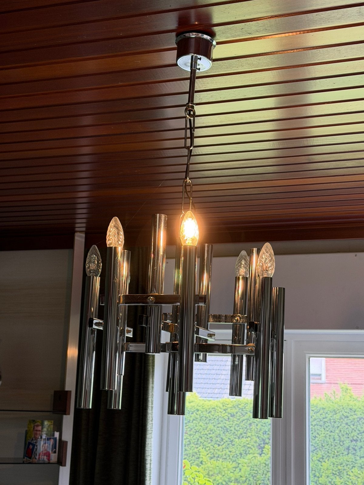 Luminaire vintage des années 70 métal chromé style sciolari, Enlèvement, Comme neuf, Métal