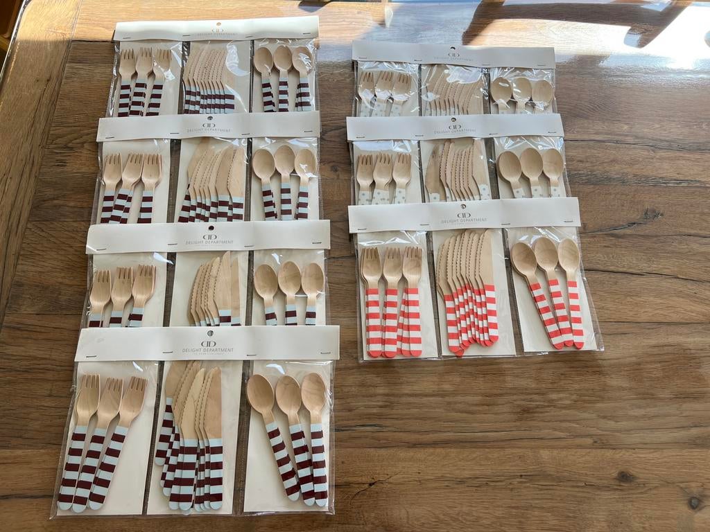 Nieuw houten bestek met motiefjes, Ophalen of Verzenden, Nieuw, Hout, Bestekset