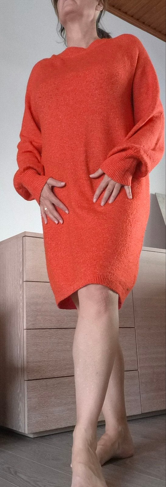 Oranje gebreide jurk Cotton Club – maat L, Ophalen, Maat 42/44 (L), Oranje