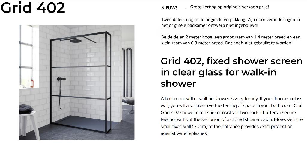 Riho Grid GB402, stijlvolle glazen in-loop douche scherm, Doe-het-zelf en Bouw, Ophalen, Nieuw, 160 cm of meer, Glasplaat