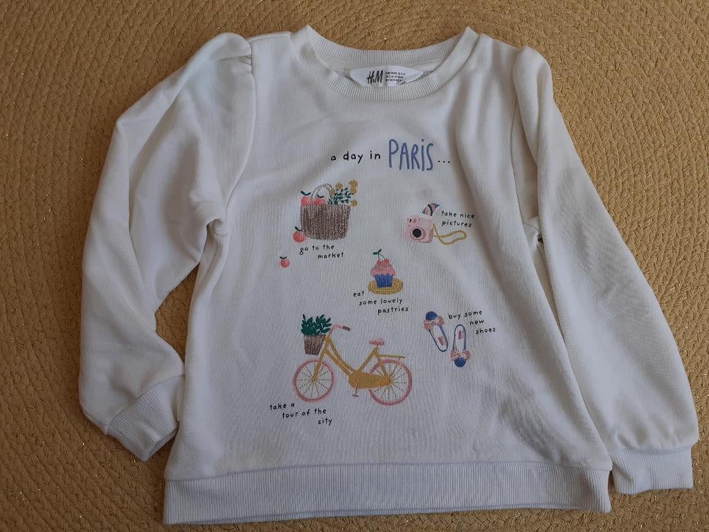 Sweater H&M maat 98/104 - 'Paris', Kinderen en Baby's, Kinderkleding | Maat 104, Gebruikt, Meisje, Trui of Vest, H&M