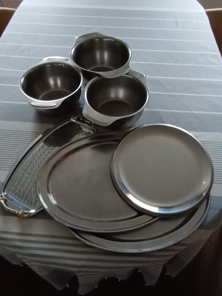3 inox kommen (18/10) en schotels (18/10), Maison & Meubles, Enlèvement, Utilisé, Métal, Récipient(s)