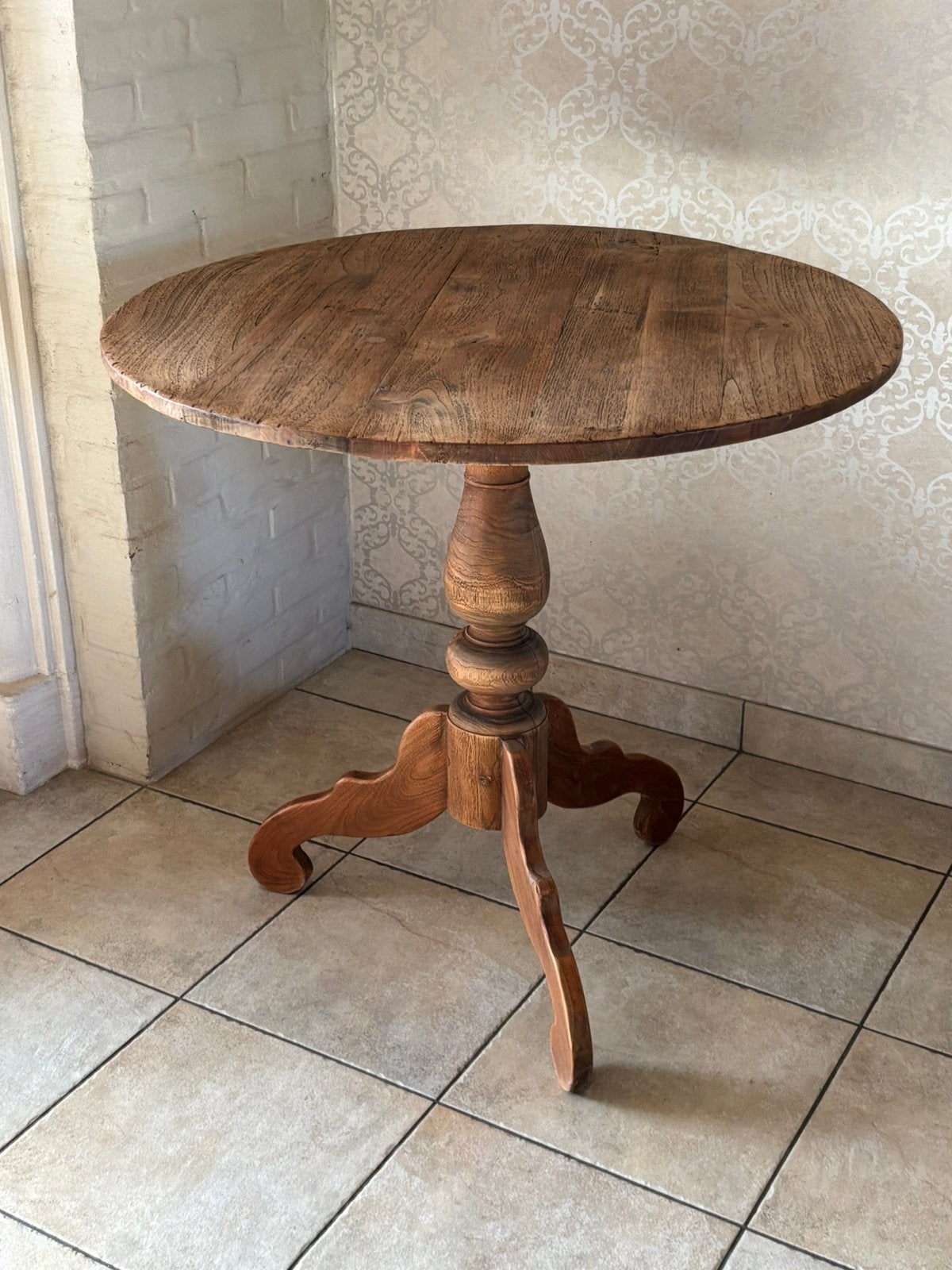 Wijntafel teak, Landelijk, cottage, Rond, Comme neuf, Enlèvement
