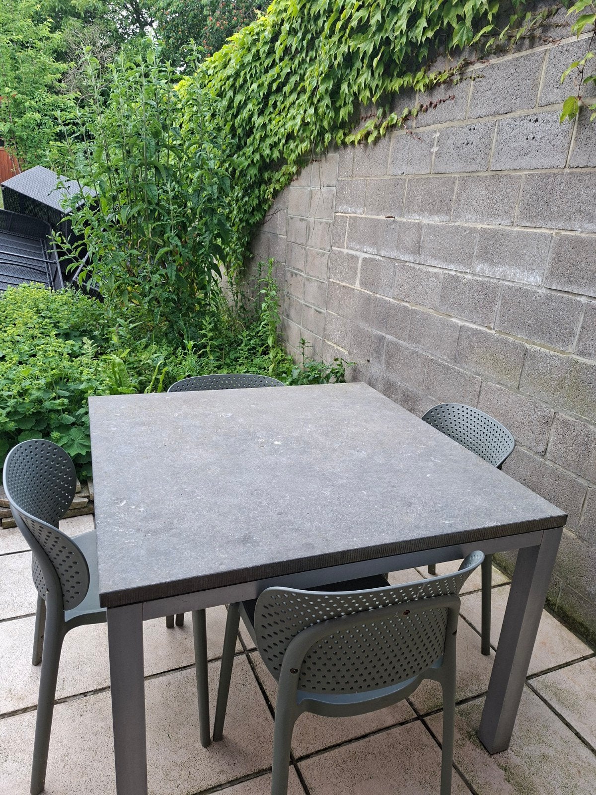 Table de jardin élégante + 4 chaises en pierre naturelle de, Chaise, Salons de jardin, Comme neuf, Autres matériaux