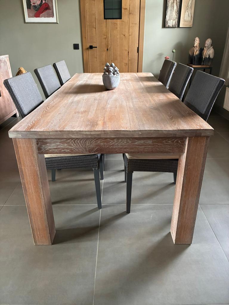 Mooie eiken tafel met 6 originele loyd loom stoelen, Huis en Inrichting, Tafels | Eettafels, Zo goed als nieuw, 50 tot 100 cm
