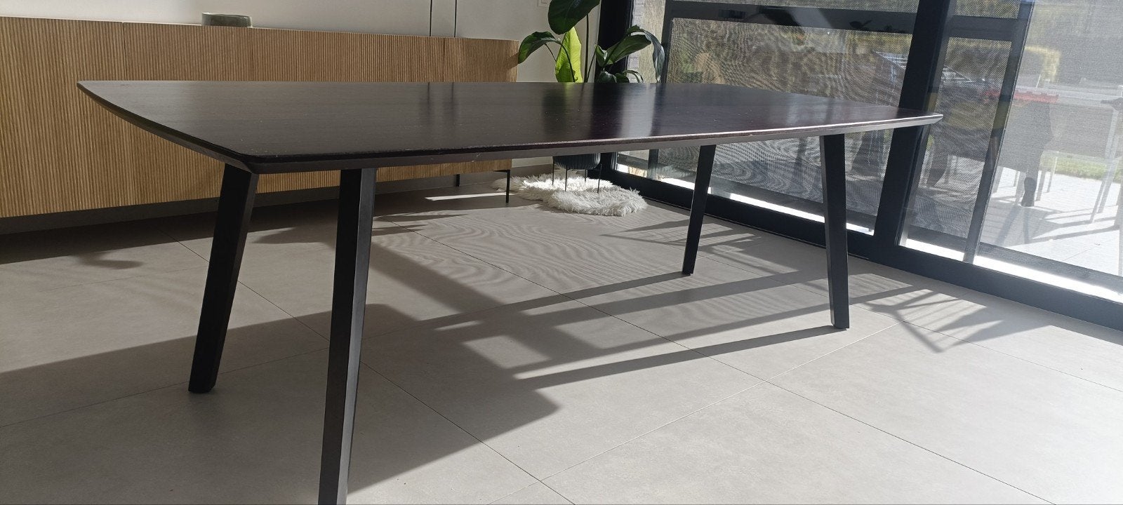 donkerbruine houten tafel, Ophalen, Gebruikt, 200 cm of meer, 50 tot 100 cm