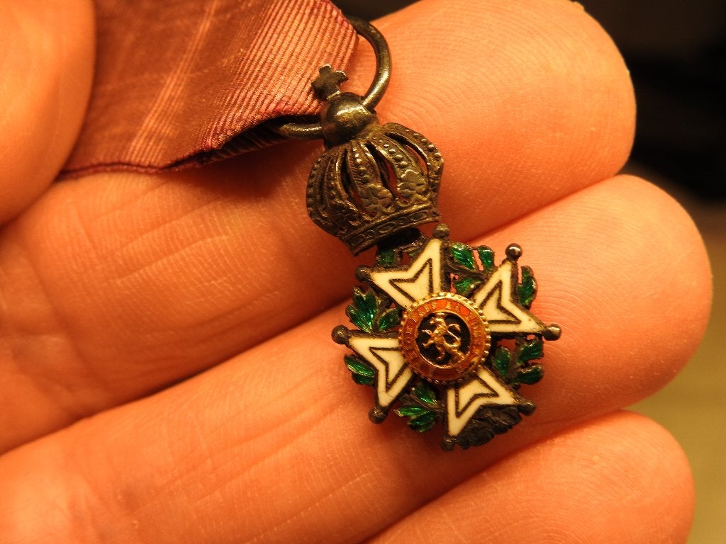 Très ancienne miniature Ordre Léopold avec ruban d'origine, Enlèvement ou Envoi, Autres, Ruban, Médaille ou Ailes