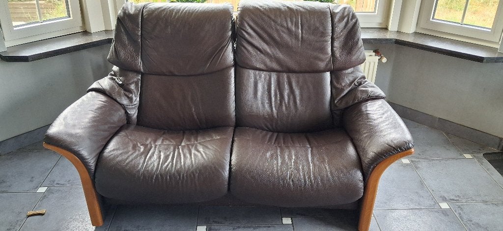 Fauteuil relax double en cuir Stressles marron foncé, 75 à 100 cm, Modern, hedendaags,..., Comme neuf, Enlèvement